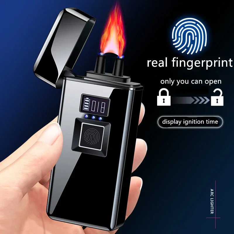 New Real Fingerprint Recognition Electronic Usb Recharge Sense Touch Electric Arc Display Power Lighter For Friends Gift