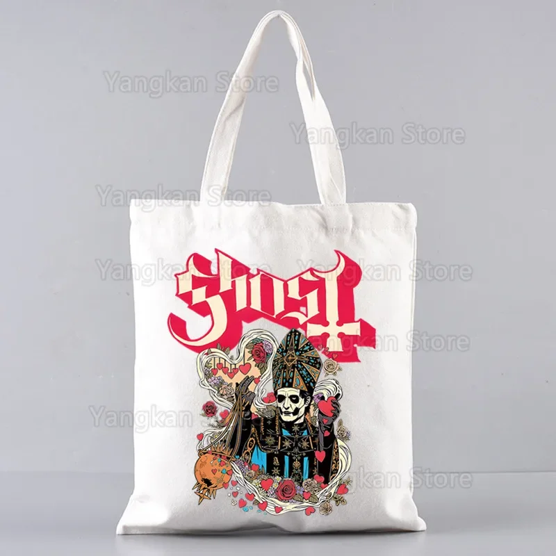 Borsa a tracolla in tela stampata con cartoni animati Ghost Band Borsa shopper ecologica divertente Harajuku femminile di grande capacità