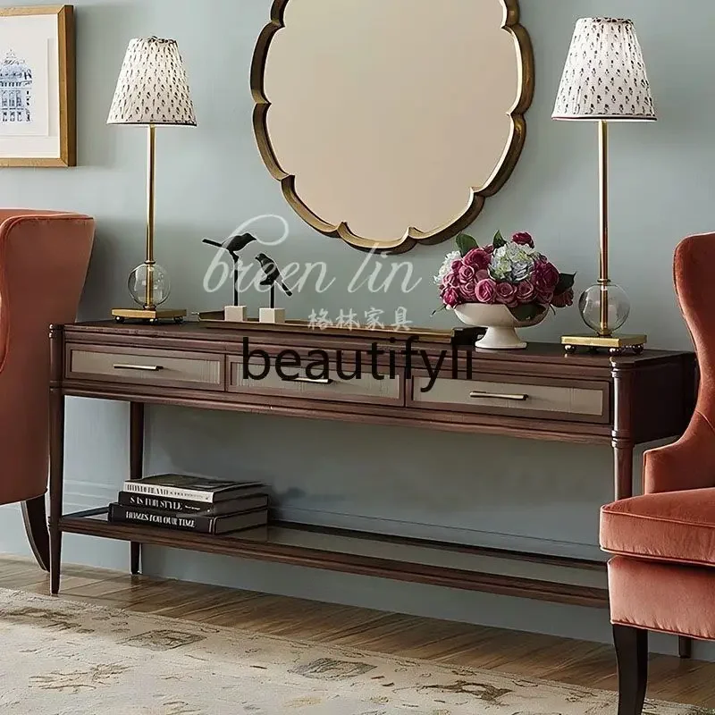 

A16 French retro solid wood entrance table/American light luxury entrance desk/villa decoration cabinet