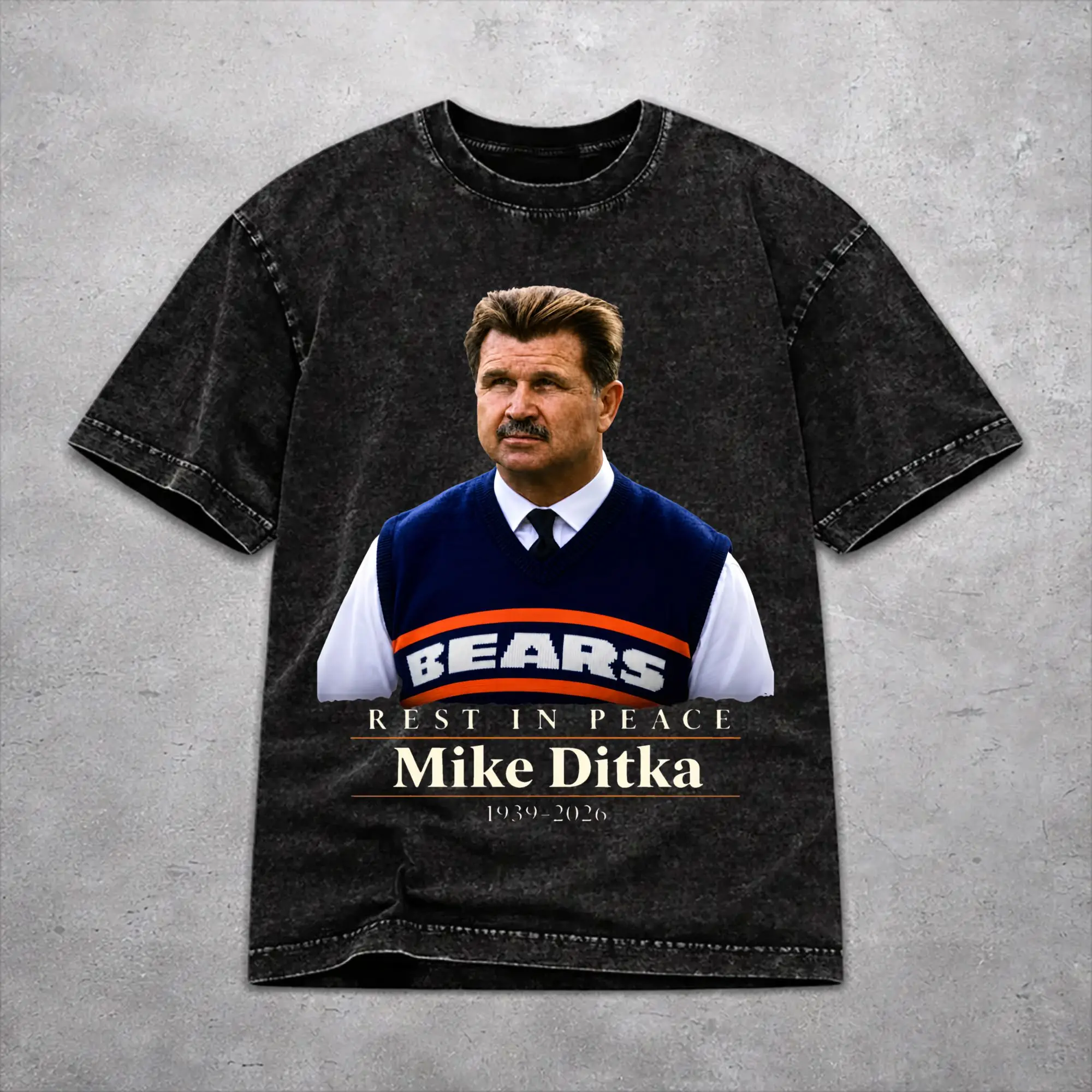 Men Women RIP Mike Ditka  T Shirt Printed Washed Cotton  Harajuku Streetwear T-Shirts
