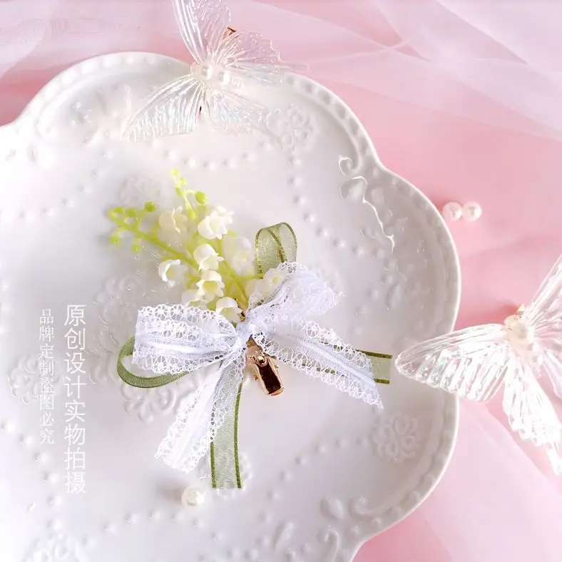 Lolita hairpin headgear lily of the valley bow ribbon hairpin lolita girl lavanda hairpin clip laterale accessori LOLITA