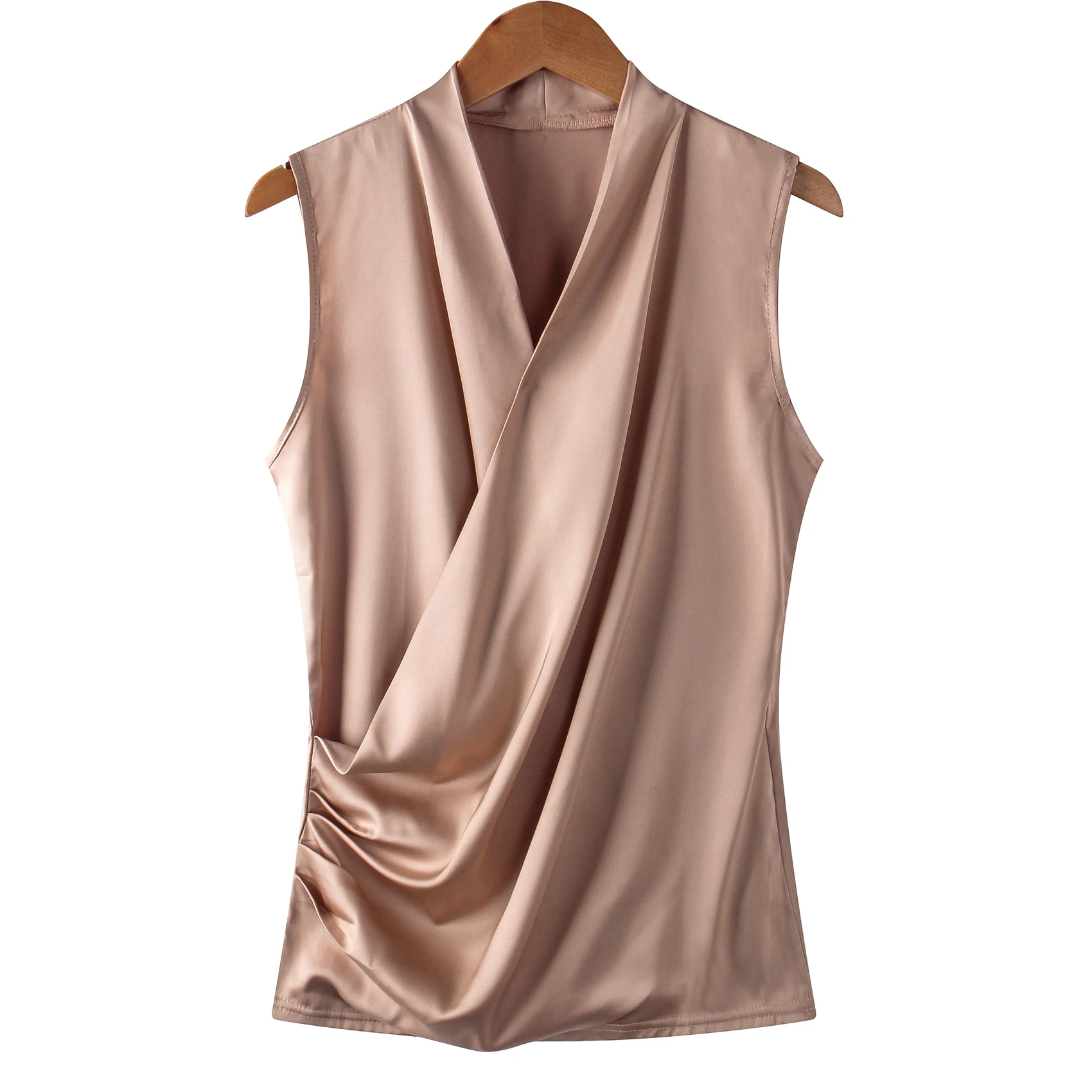 New smooth satin vest female sleeveless V-neck top Slim fit outside wearing a small blouse shirt