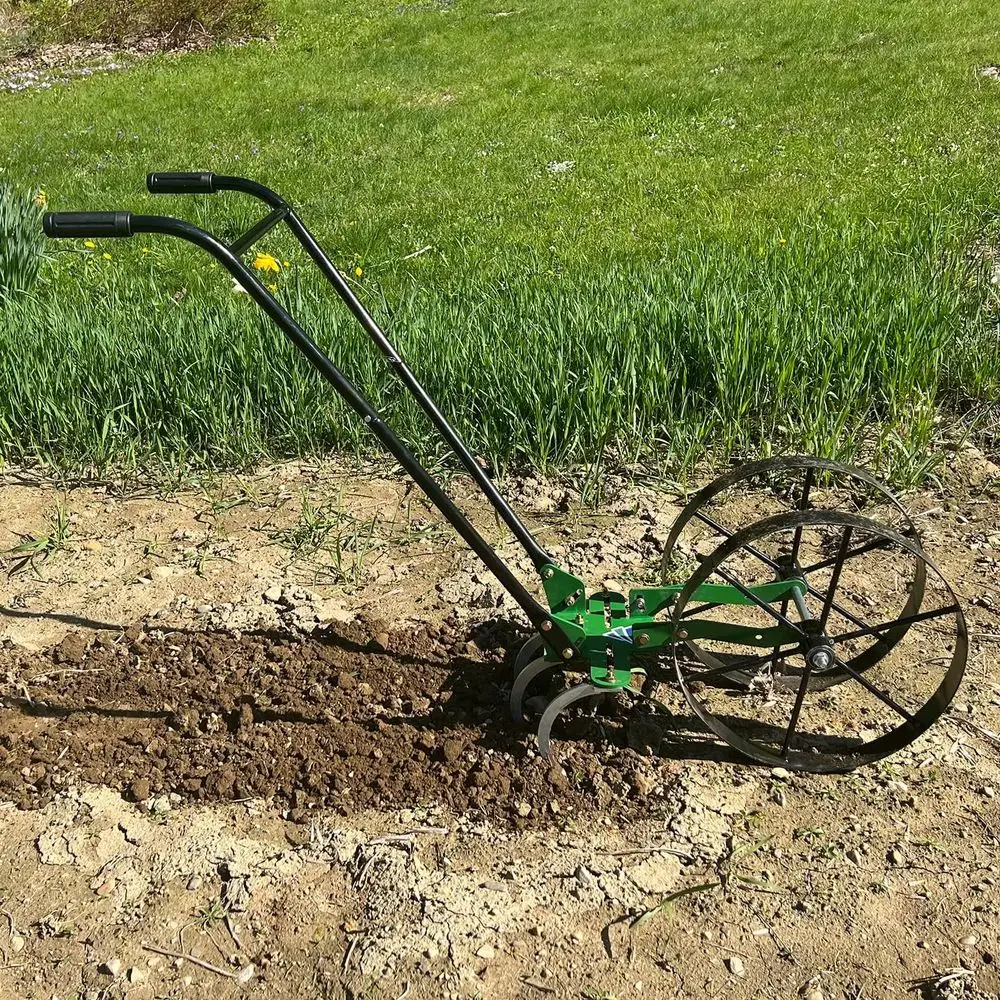 

Dual Wheel Garden Tiller and Aerator for Deep Cultivation and Weed Removal