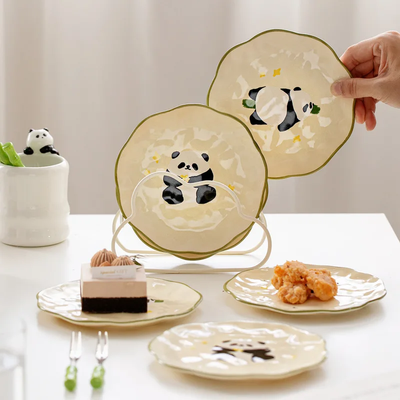 

Горячая продажа керамической тарелки с пандой, домашней овощной тарелки, посуда с милым мультяшным рисунком высокой красоты, набор тарелок для плевания костей