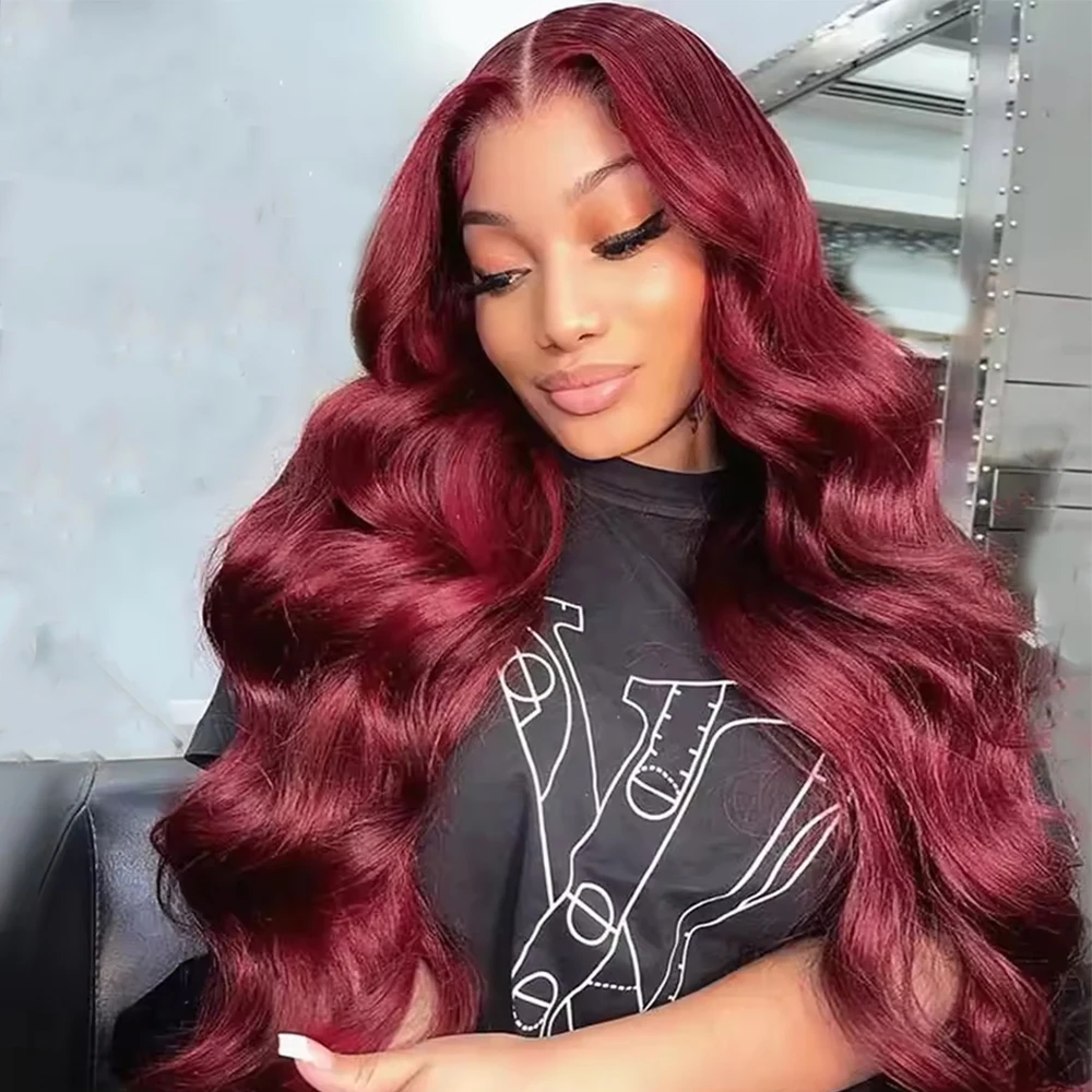 

99j Burgundy Body Wave Wigs Human Hair 13x4 Transparent Lace Frontal Human Hair Wigs For Women Remy Hair 180%