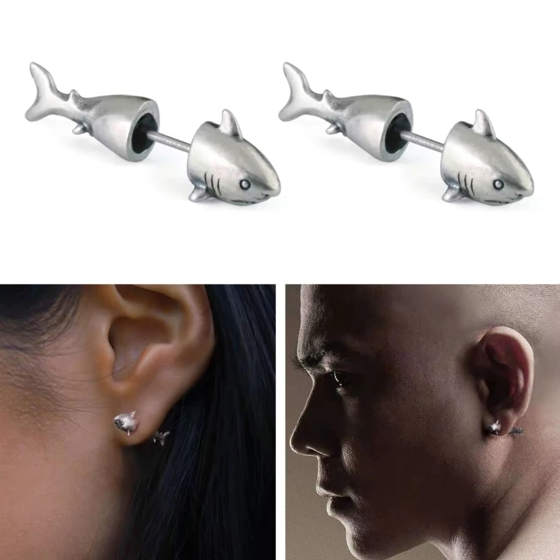 High Polished Shark Earrings Hip Hop Cold Wind Earrings Statement Jewelry Gift