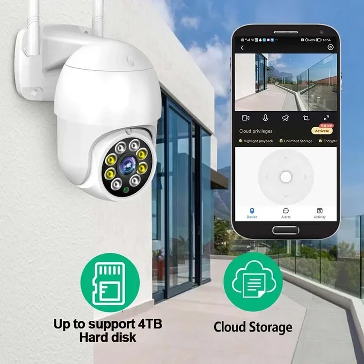 Rscamtom 8CH CCTV WIFI Kit caméra ensemble Audio bidirectionnel détection de mouvement 360 degrés coloré Vision nocturne PTZ système de vidéosurveillance sans fil