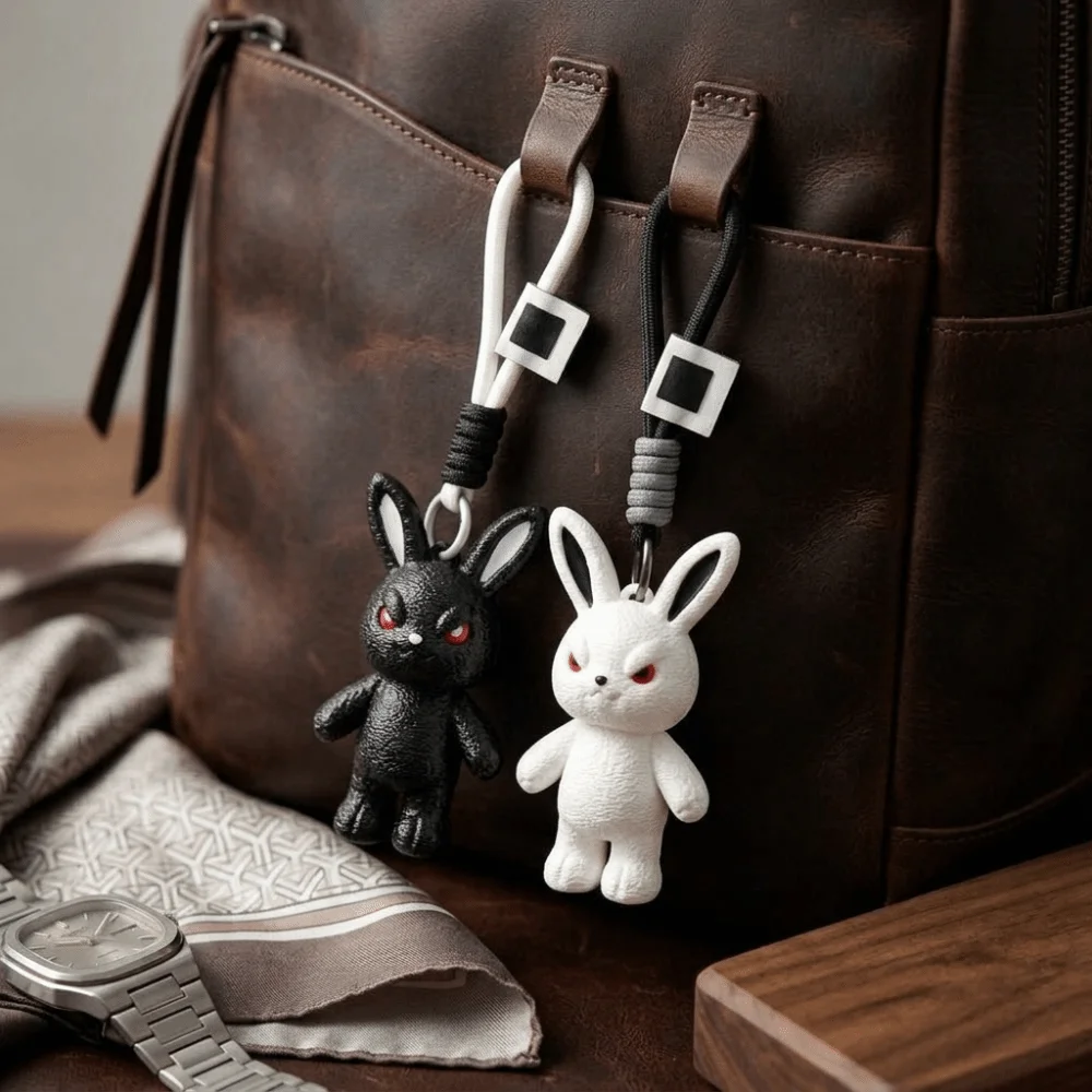 Spooky Black White Keychain Lightweight Sturdy Hanging Ring Charm Spooky Facial Design Soft Hanging Ornament Gift Giving