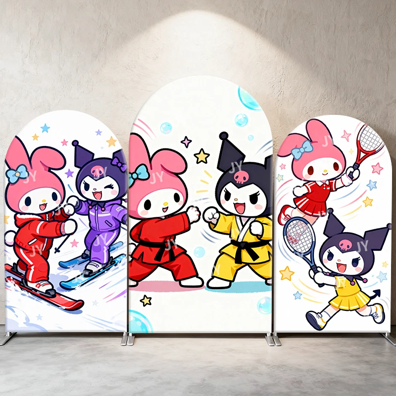 

Sanrio My Melody Kuromi Sports Theme Arch Backdrop Cover Cute Active Festive Scene For Kids Birthday Baby Shower Photo Booth
