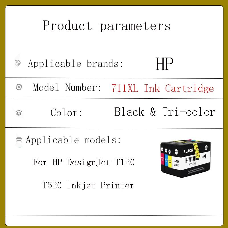 For HP 711 Compatible Ink Cartridge 711XL For HP711 Replacement Ink Cartridge For HP DesignJet T120 T520 Inkjet Printer