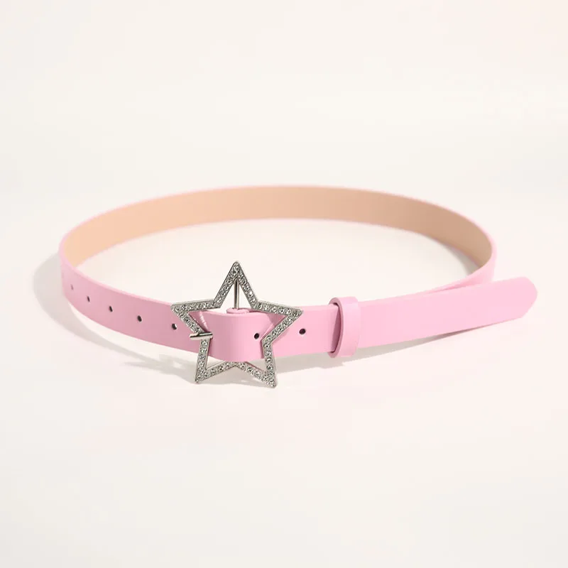 

New 2.3cm Spicy Girl Pink Y2k Belt Fashionable Women's Travel Shopping Star Water Diamond Needle Buckle Black Belt White Coffee