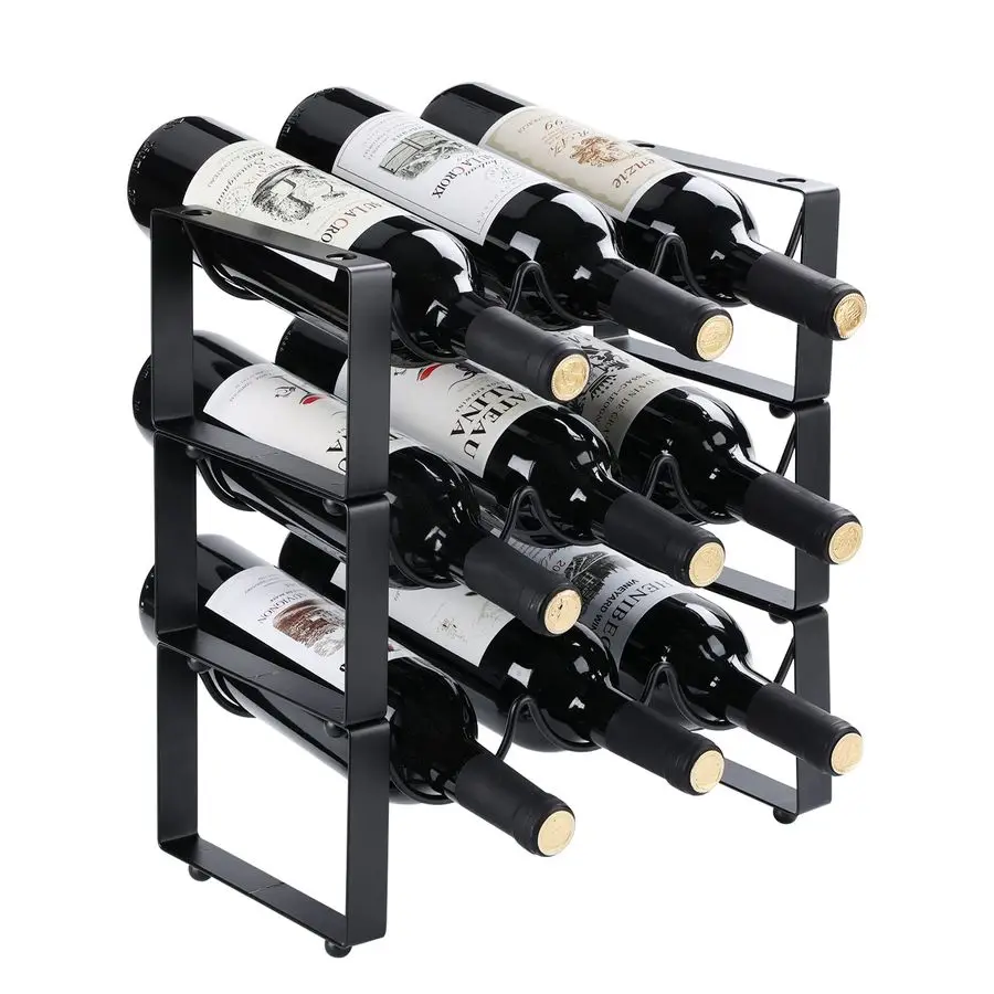 

3 Tier Stackable Wine Rack Tabletop Metal Wine Storage Stand, Cabinet Wine Holder Wine Storage Shelf, Hold 9 Wi
