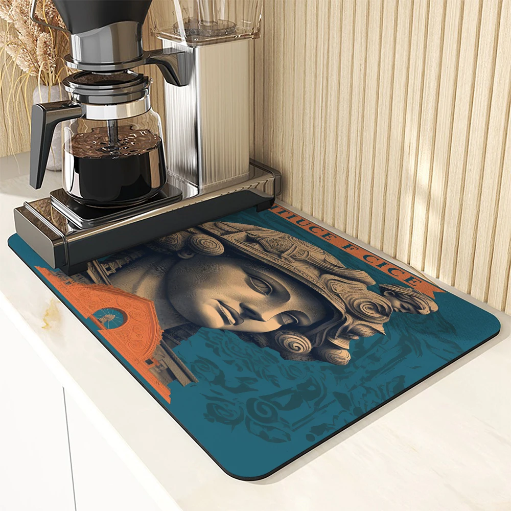 Absorbent Mat Abstract Sculpture Pattern Kitchen Antiskid Drying Mat Quick Dry Bathroom Drain Pad Tableware Mat