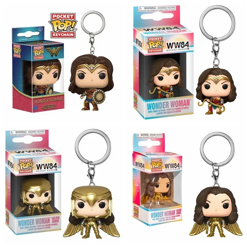 Funko Taschen helden Woder Frau 1984 Tasche Schlüssel bund ww84 Gerechtigkeit Liga Schlüssel anhänger Wunder Frau goldene Rüstung Geschenk für Kinder