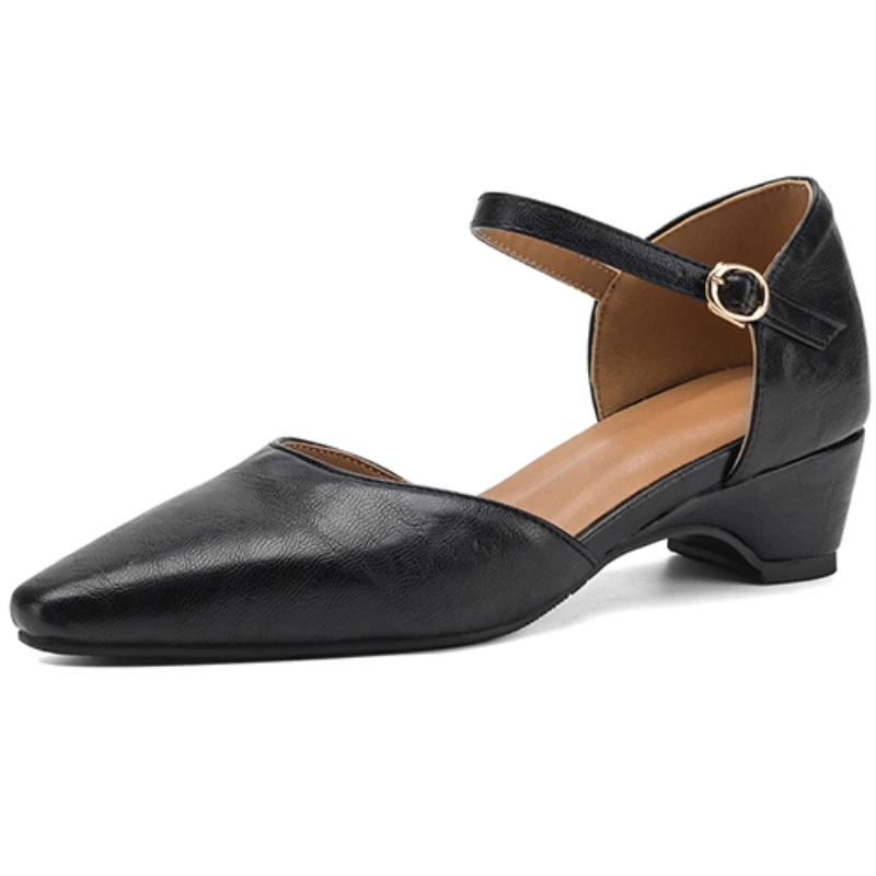 Women Mary Jane Pumps Shoes Closed Toe Buckle Low Heels Sandal Luxury Gold Black Elegant Dating Shoes