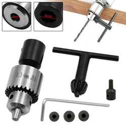 Mandril de broca micro motor, faixa de fixação 0.3-4mm, mini mandril de broca de metal montado cônico com chave t e l, conector 4/5/6/8mm