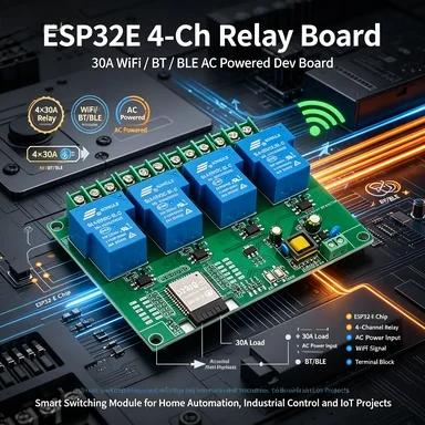 ESP32E 4-Ch 30A Relay Board with WiFi/BT/BLE, AC Powered Dev Board