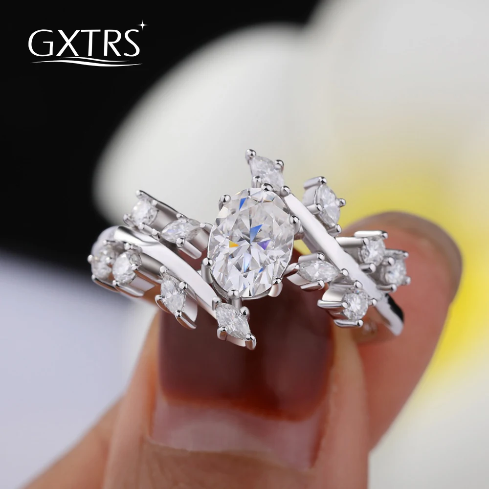 

Роскошные овальные кольца с муассанитом GXTRS для женщин, серебро 925 пробы, кольцо с бриллиантом огранки маркиз, покрытие 18K, сертифицированные ювелирные изделия