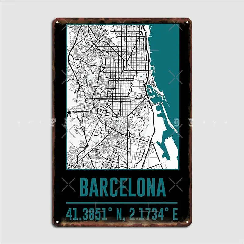 Barcelona Minimalist City Map Barcelona Diy City Map Metal Plaque Poster Plaques Club Party Personalized Tin Sign Poster