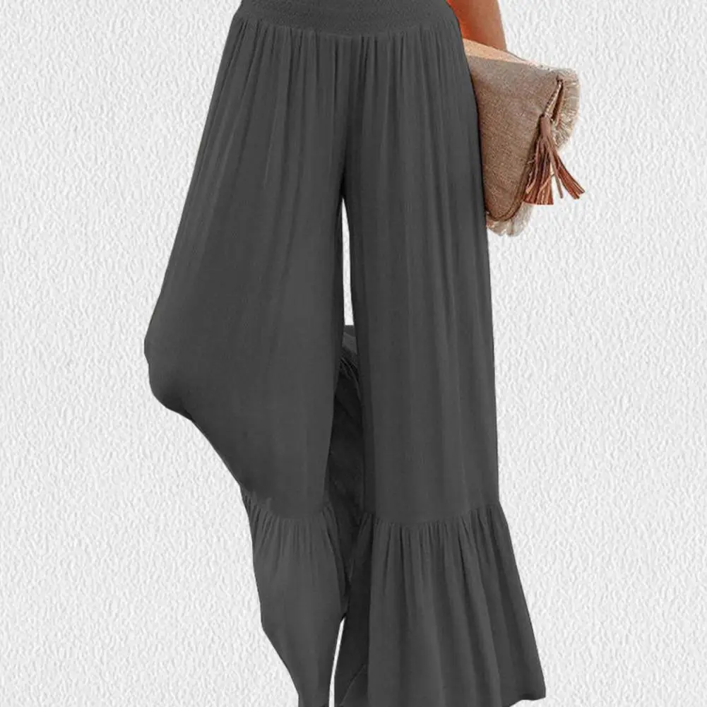 

Elastic Waistband Pants Flattering Plus Size Wide Leg Pants for Women High Waist Draped Ruffle Cuffs Yoga Trousers Stylish Loose