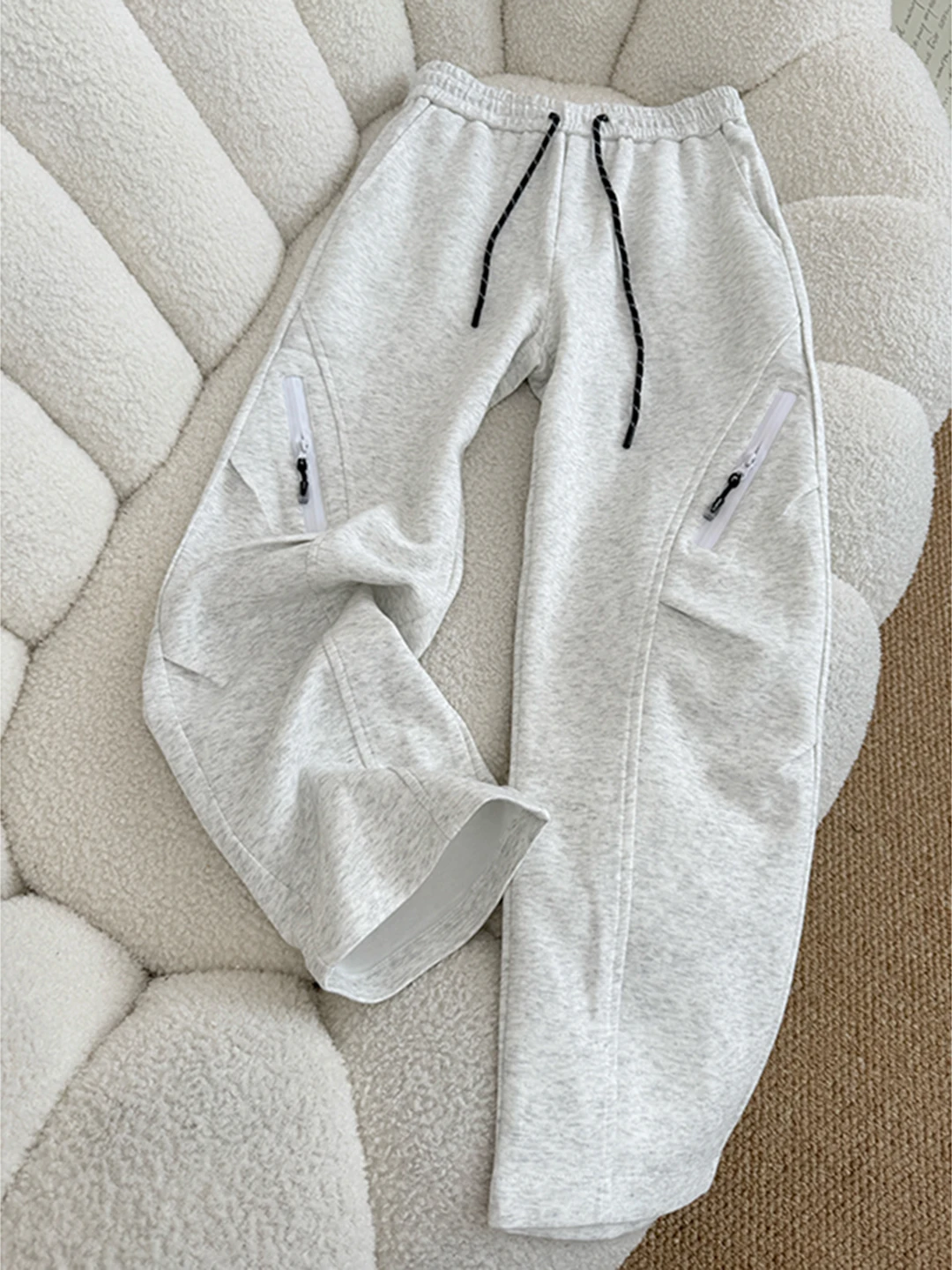 

ay Zipper ket Sweatpants Men Spring Autumn Lazy Sle Diagonal Cut Knife Pants American Casual Sports Trousers