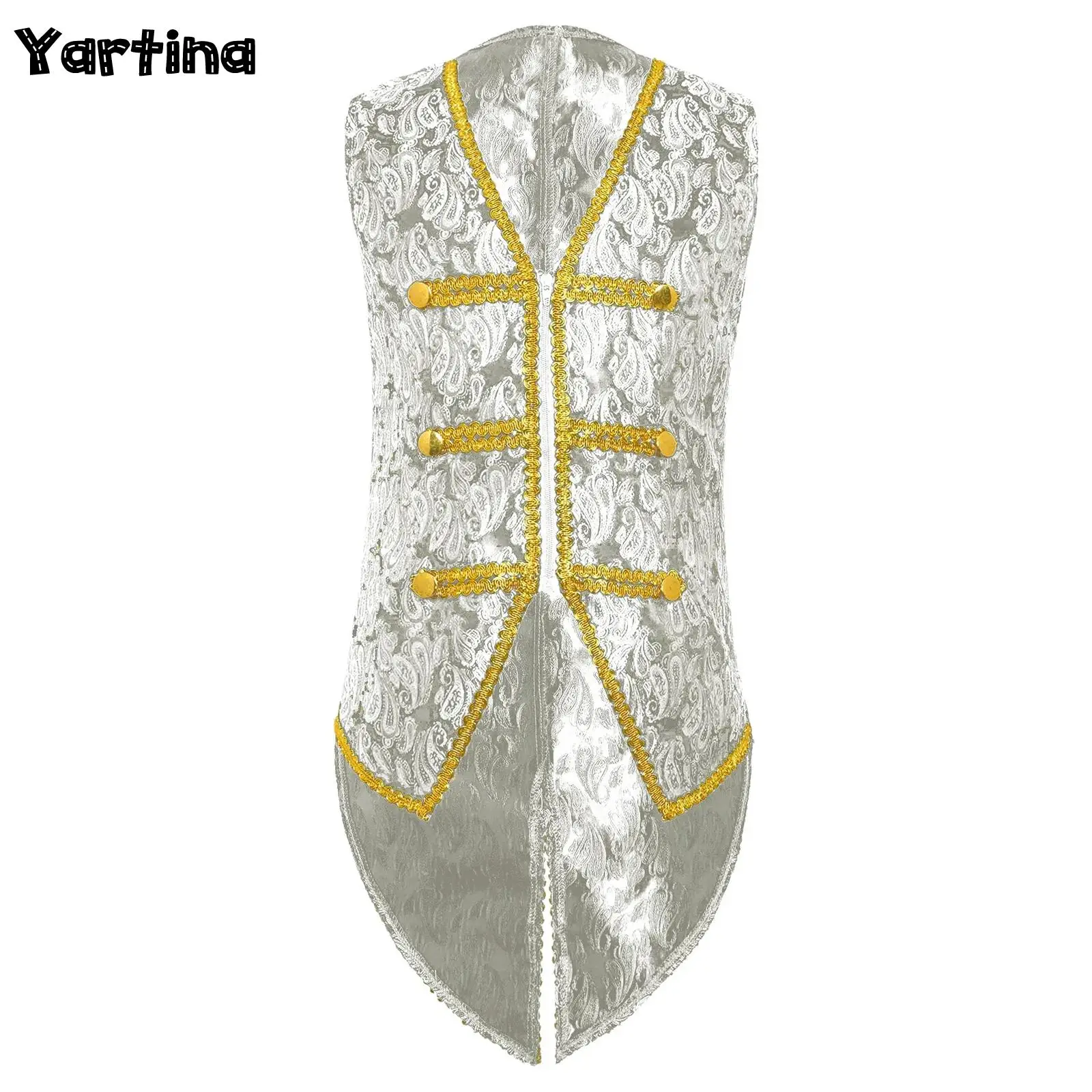 

Boys Medieval Renaissance Vest Gold Trimming Embroidery Tailcoat Victorian Vintage Waistcoat Steampunk Halloween Costume