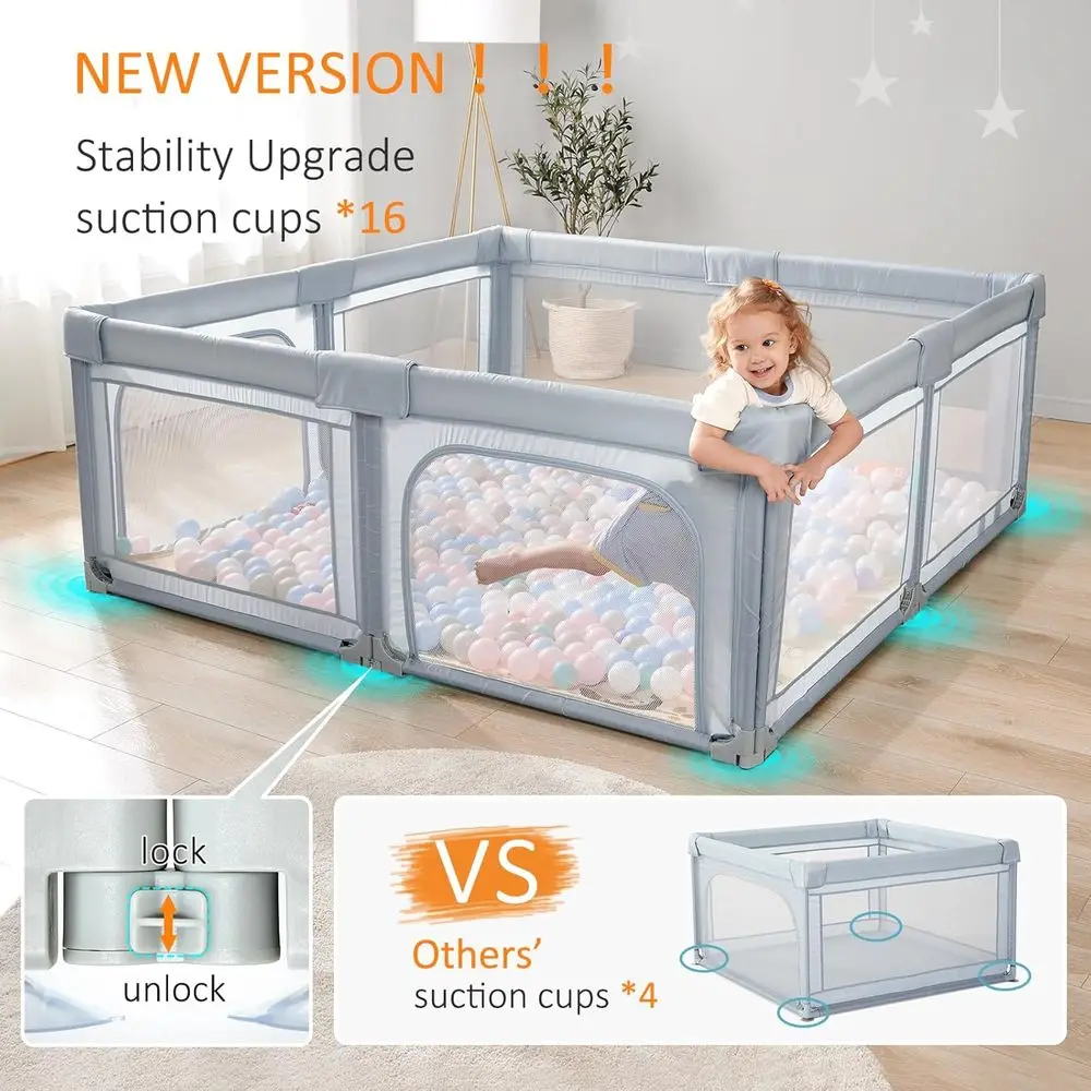 Hellgrauer faltbarer Spielplatz mit Boden- und Reißverschlusstür – Baby-Laufstall für die Sicherheit im Innenbereich