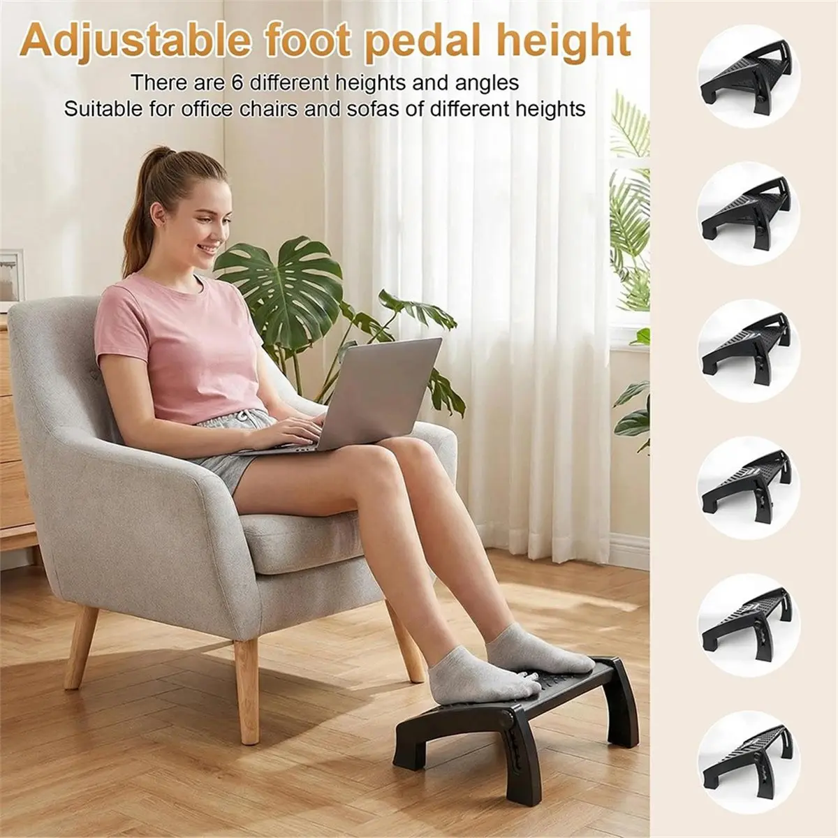 giftnew Ergonomic Adjustable Under Desk Foot Rest with Massage Rollers, 6-Level Height Adjustment for Home Use