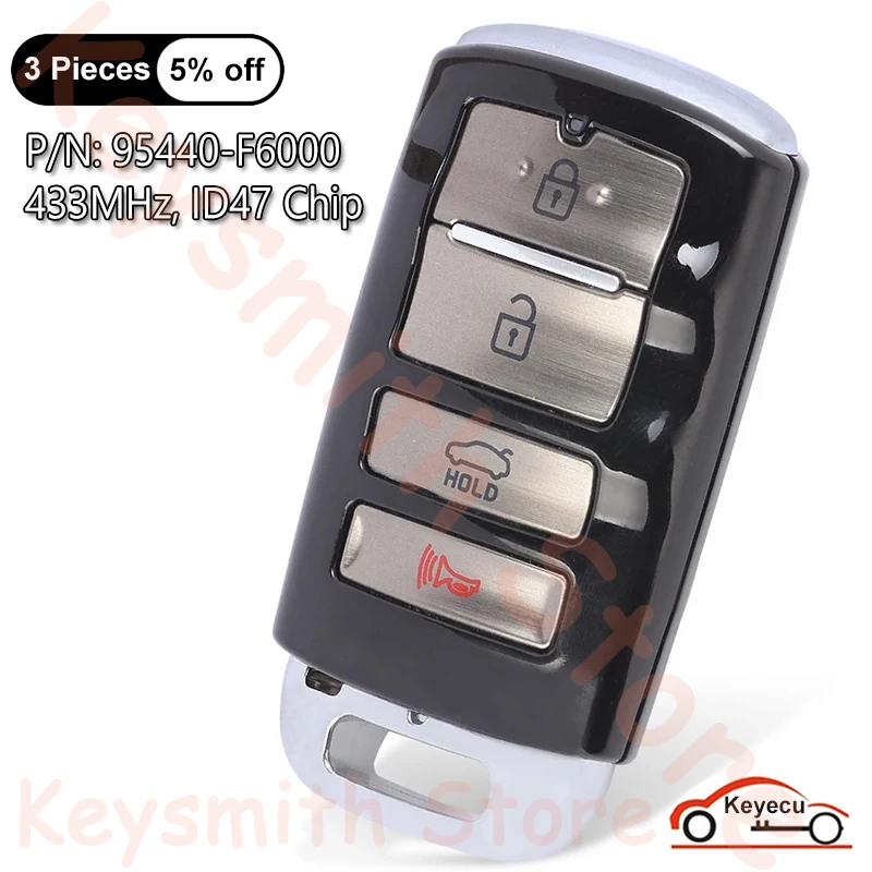 KEYECU 4 przyciski 433MHz ID47 Chip do Kia Cadenza 2017 2018 2019 Auto obudowa inteligentnego pilota z kluczykiem samochodowym Fob 95440-F6000