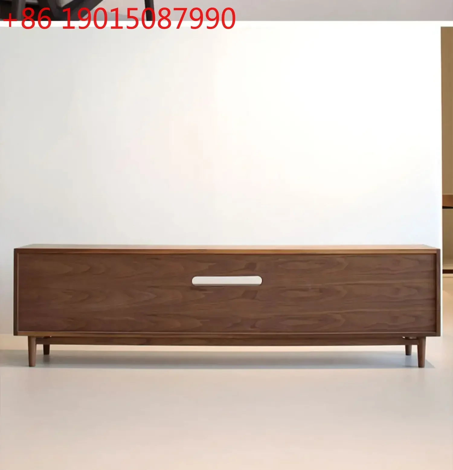 N Nordic floor-to-ceiling black walnut solid wood TV cabinet, living room home simple glass locker integrated