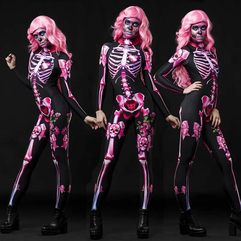 

Women Cosplay Human Skeleton Bodysuit Halloween Devil Ghost Specter Jumpsuit Carnival Party Performance Scary Costume C38X34