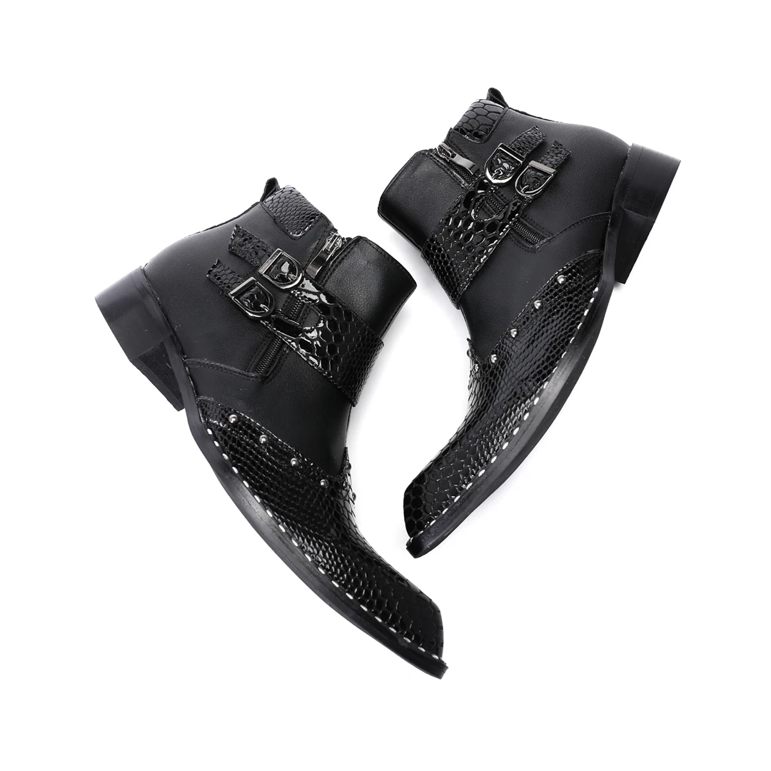 fashion rivets pointed toe men genuine leather motorcycle ankle boot large size night club party dress boots male business shoes view 6