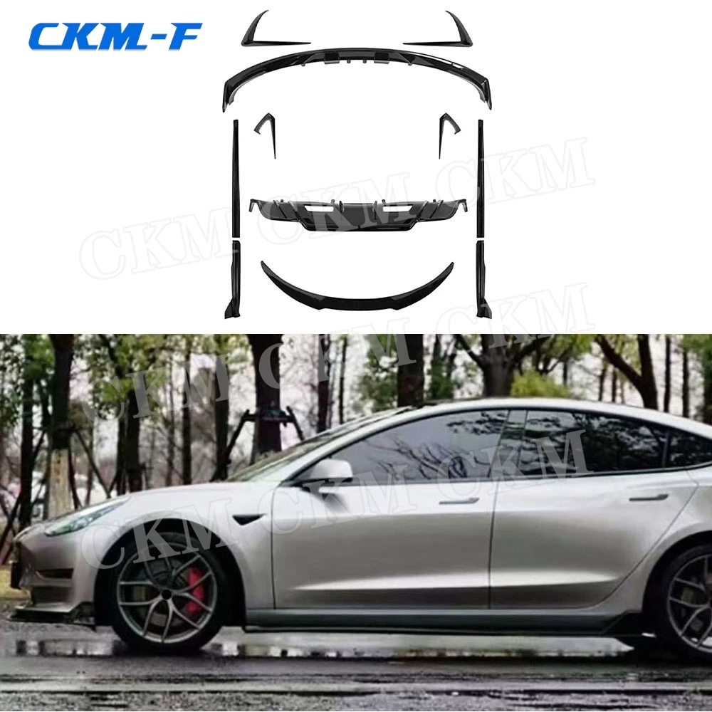 

Car Body Kits Front Bumper Lip Side Skirts Rear Spoiler Air Vent Trims Rear Diffuser for Tesla Model 3 2019+T Style Accessories