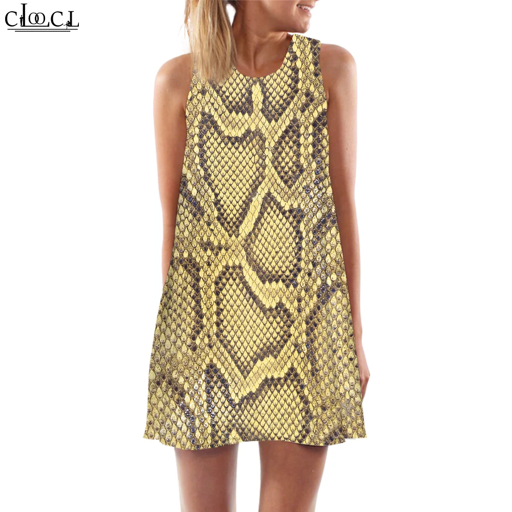 CLOOCL Women Tank Tops Beautiful Snake Skin Graphics 3D Print Loose Dress Sexy Fashion Short Party Female Vest Sleeveless Dress