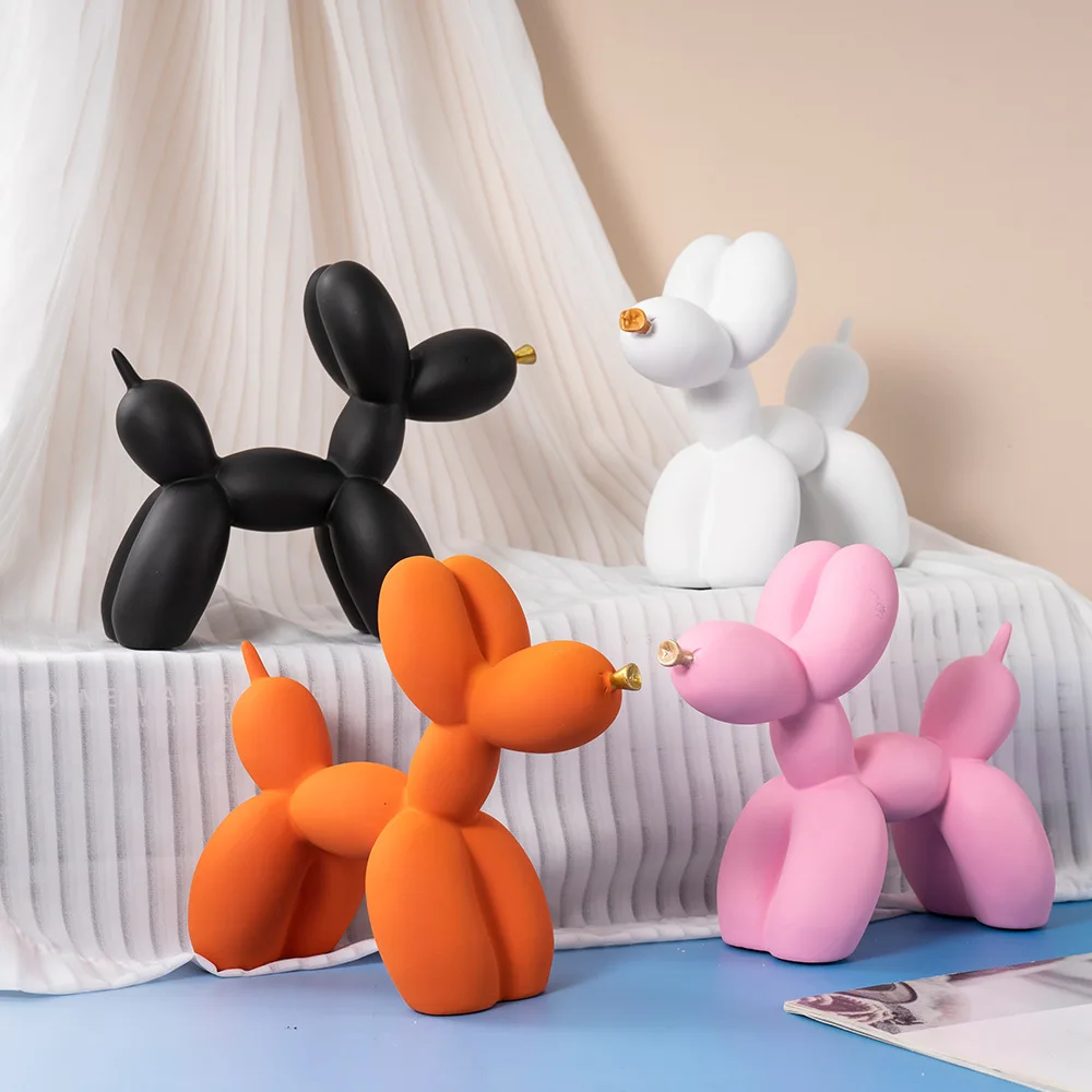 

‌Golden Mouth Balloon Dog Resin Figurine‌ - Modern Cartoon Animal Decor for Home & Office
