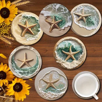 Starfish Wave Wooden Coaster 1