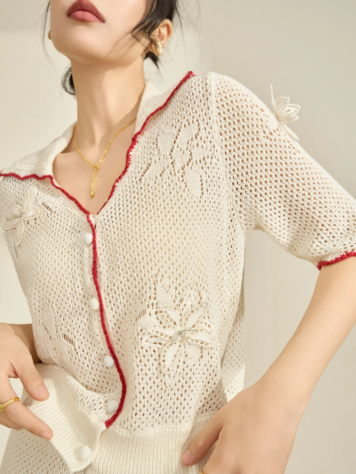 

Flowing Era Casual Knitted Short Sleeve Top And Skirt Set Women's Fashion Breathable Spring Season Plant Floral Patterned Outfit