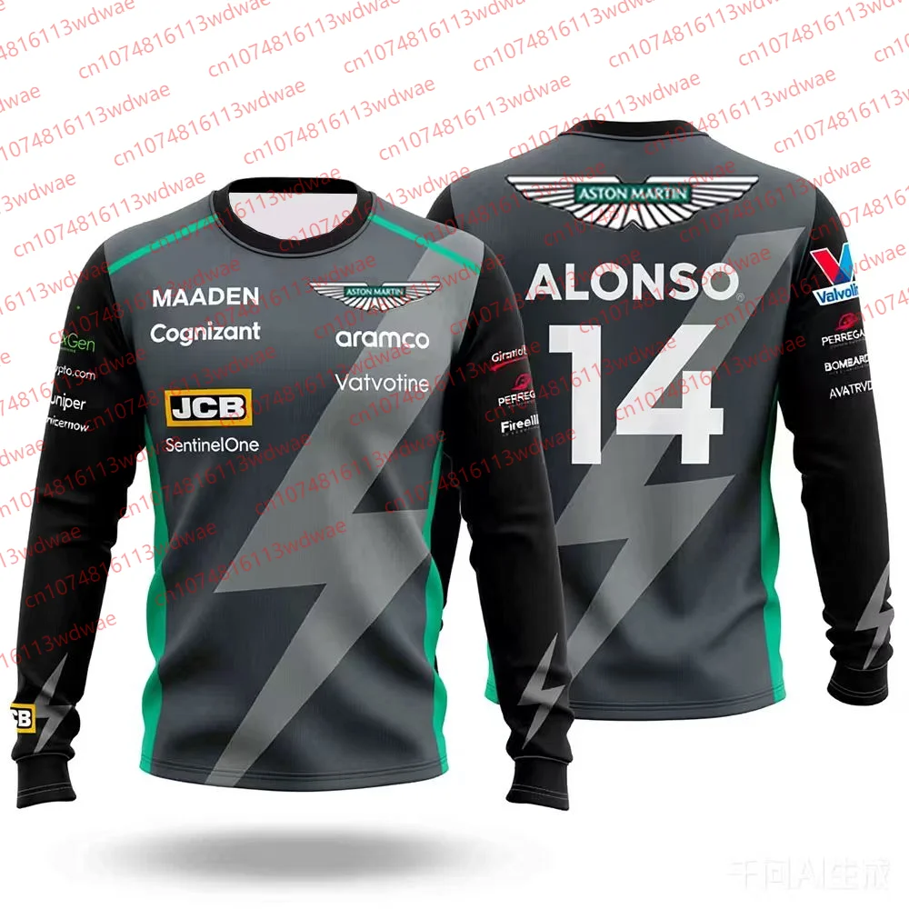 

Футболка Aston Martin с длинным рукавом, тренировочная одежда команды, испанский гонщик Фернандо Алонсо, комплект 14, футболка с длинным рукавом для мужчин и женщин