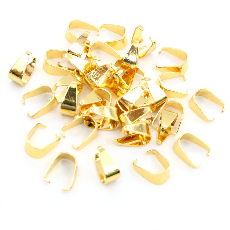 100pcs Stainless Steel Gold Plated Pendant Pinch Bail Clasps Necklace Hooks Clips Connector For Jewelry Making Findings