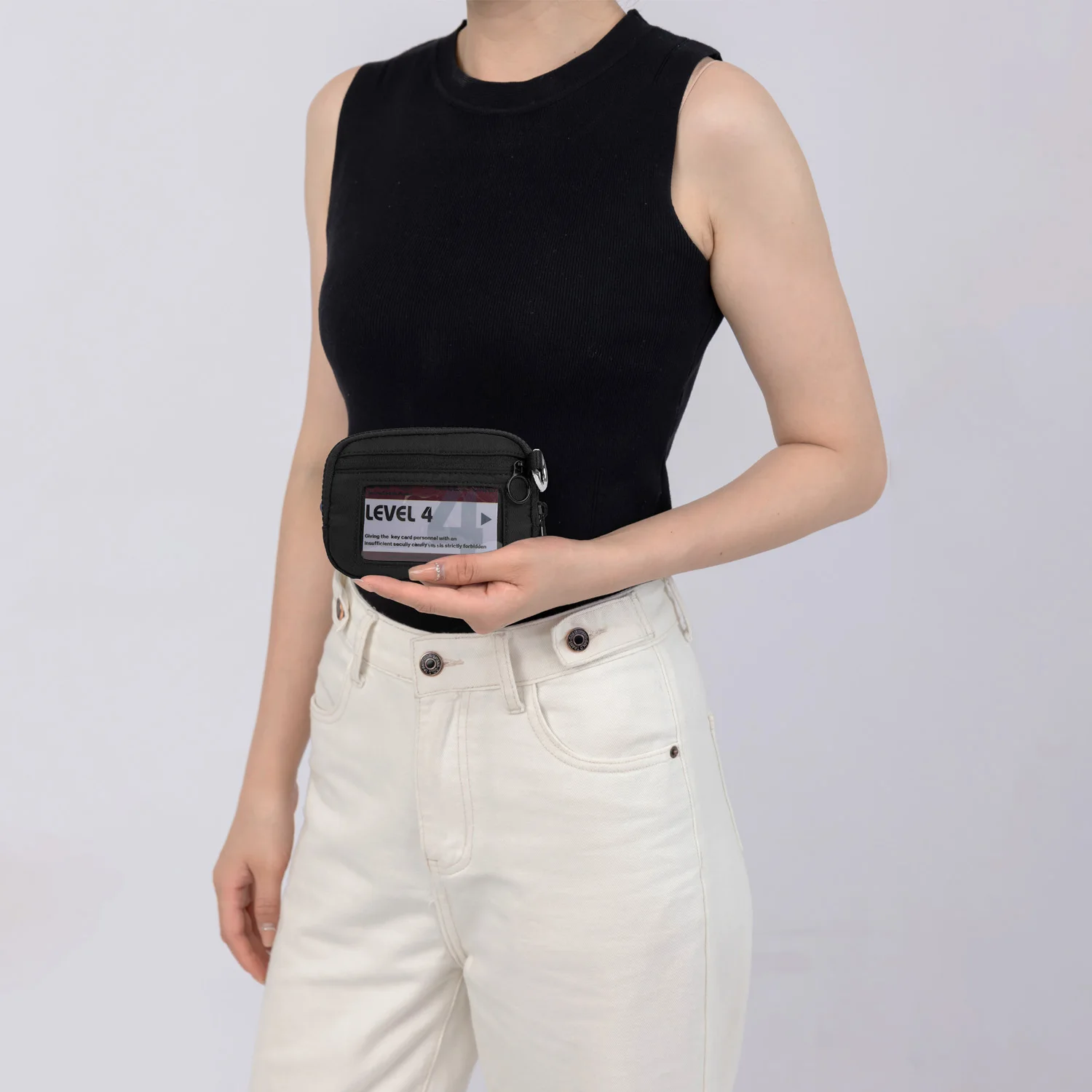 The Iris Wallet Schwarzes Kariertes Kartenetui mit Ausweisfenster Geldbörse für Damen Münzbörse mit Mini-Weihnachts-Schlüsselanhänger – Detail 8