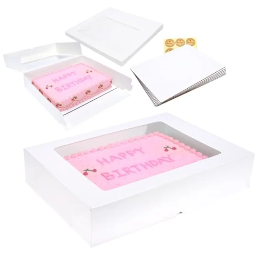 

6 Pack 19x14x4 Inch Auto-Popup Large Rectangle Cake Boxes with Thick Cake Boards Half Sheet Bakery Boxes for Pastry Baking Cupc