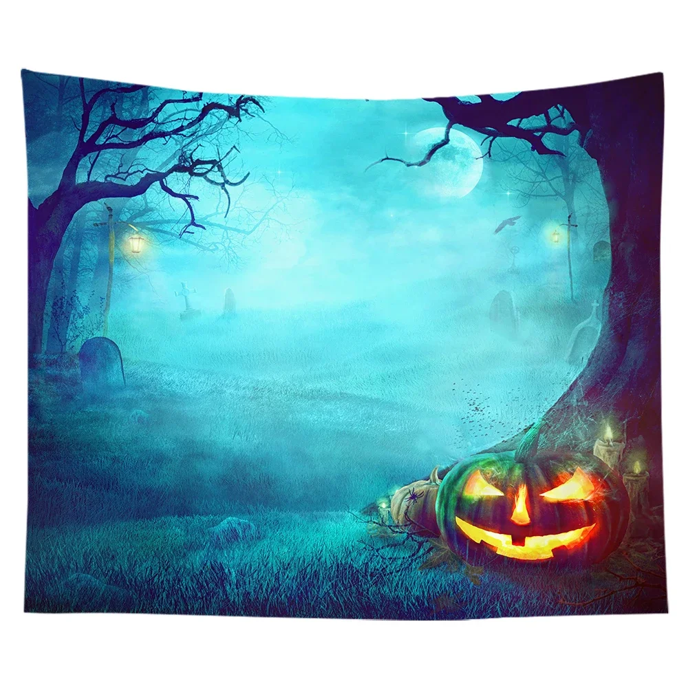 Halloween Tapestry Wall Hanging Sandy Beach Throw Rug Blanket Camping Tent Travel Pumpkin Bats Sleeping Pad Tapestries