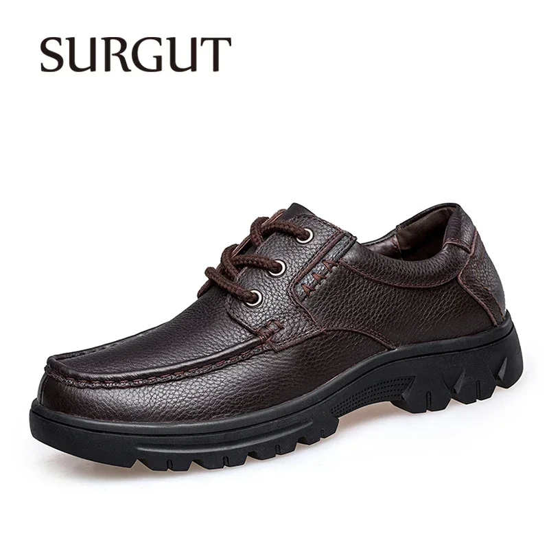 SURGUT 2024 New Men Cow Leather Shoes Men Casual Breathable Shoes Non-slip Masculino Working Outdoor Walking Shoes Plus Size 50