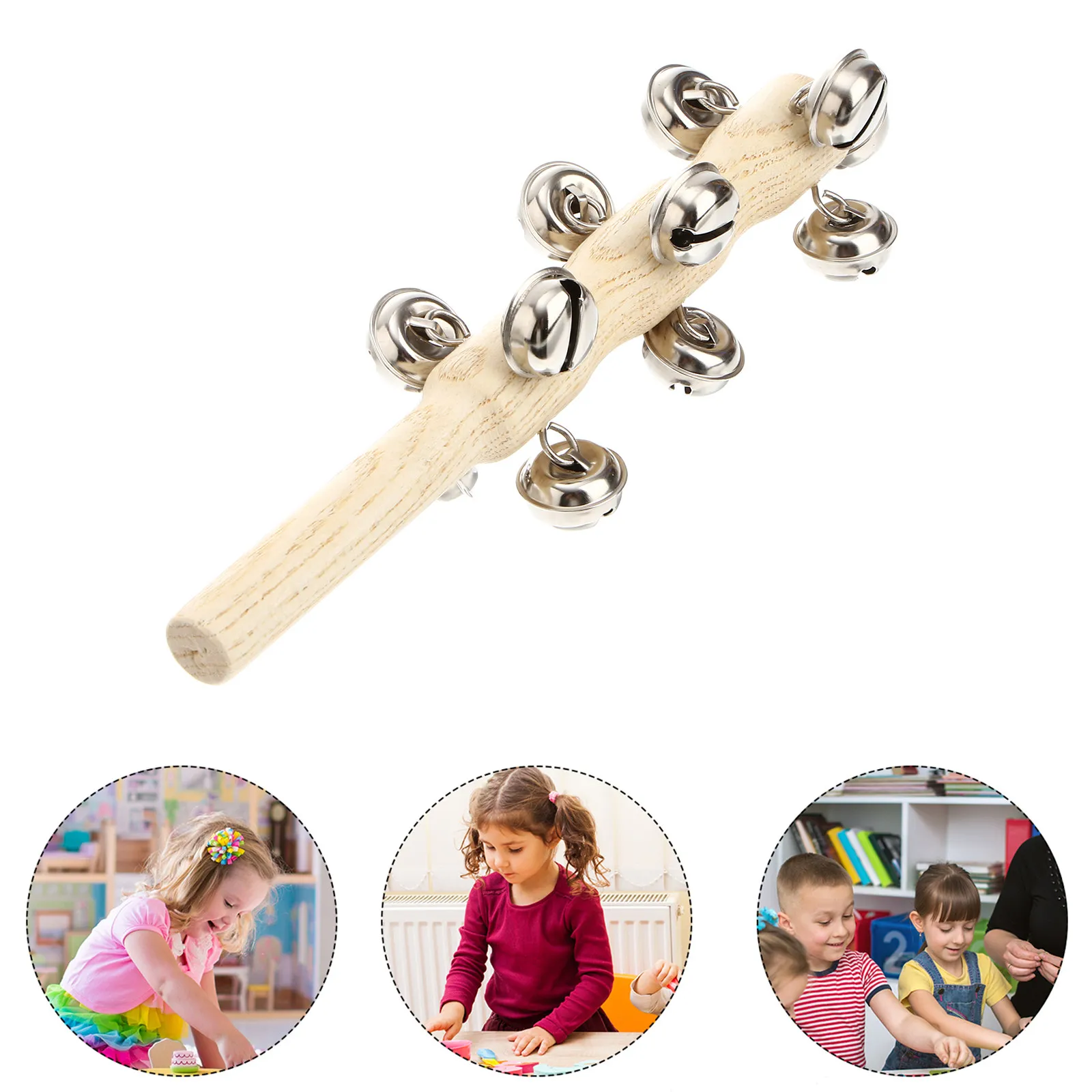 

8Pcs Wood Rattle Baby Hand Jingle Bells Kids Musical Instrument for Auditory Training Safe Smooth Surface Small Size Grip