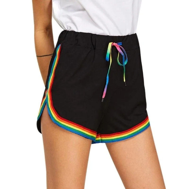 Short élastique décontracté pour femme, imprimé arc-en-ciel, sport, plage, gym, yoga, entraînement, été