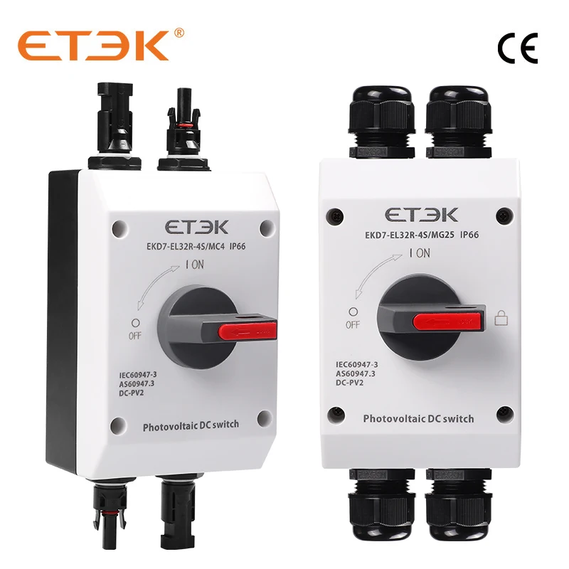 Interruptor de Isolamento Solar Fotovoltaico dc Interruptor Solar Fotovoltaico Externo 4p 1000v 32a Ukpm Alça Rotativa Ip66 à Prova Dágua Ekd7