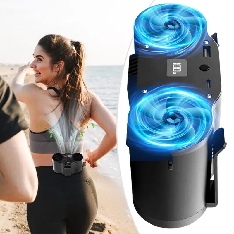 

Поясной вентилятор Персональный выдувной гаджет Носимый поясной зажим Вентилятор с 4 регулируемыми скоростями для путешествий Пляжный тренажерный зал Туризм Спорт