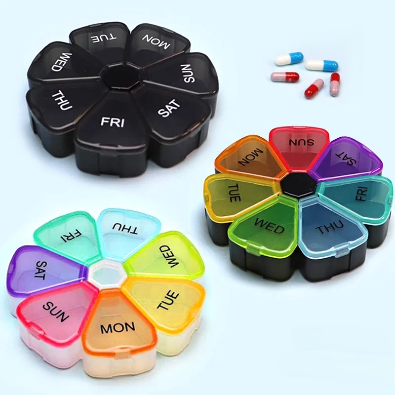 

7 Days Round Portable Medicine Pill Box New Mini Small Travel Vitamin Cases Container Organizer Storage Tablet Fish Oils Tools