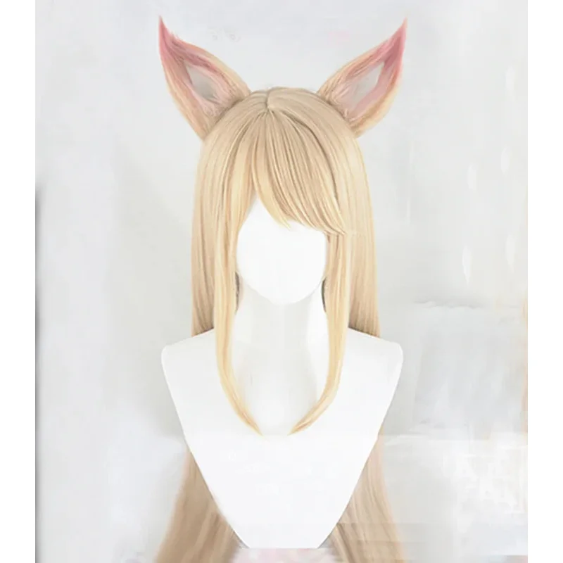 

Nene 2025 Новый LOL Game Косплей KDA Ahri 90 см Длинные светлые парики для волос на Хэллоуин + бесплатные уши + шапочка для парика
