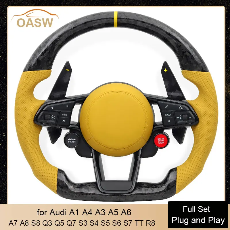 

Yellow Leather Forged Carbon Steering Wheel for Audi A3 A4 A5 A6 A7 A8 S3 S4 S5 S6 S7 S8 Q3 Q5 Q7 Q8 R8 RS RS3 RS4 RS5 RS6 RS7